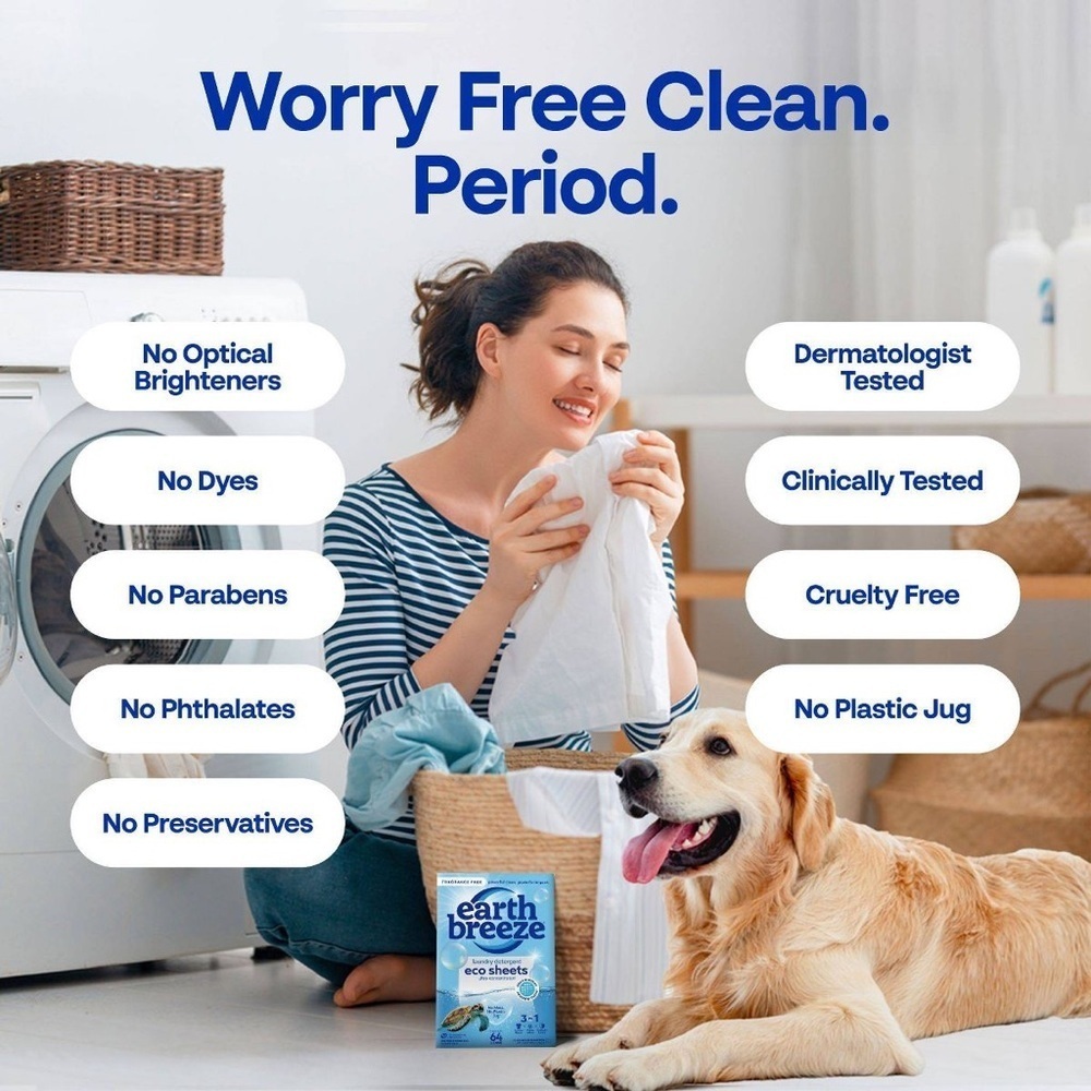 ❤️ EARTH BREEZE Laundry Sheets Eco-Friendly Cleaning Fresh Scent, No Plastic Jug - Picture 5 of 9